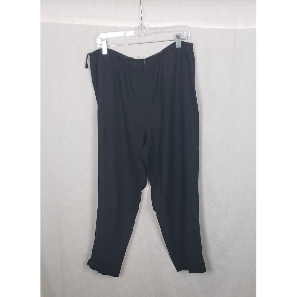 Eileen Fisher Black 100% Linen Pants Side Zip Slit Hem L Sustainable Summer